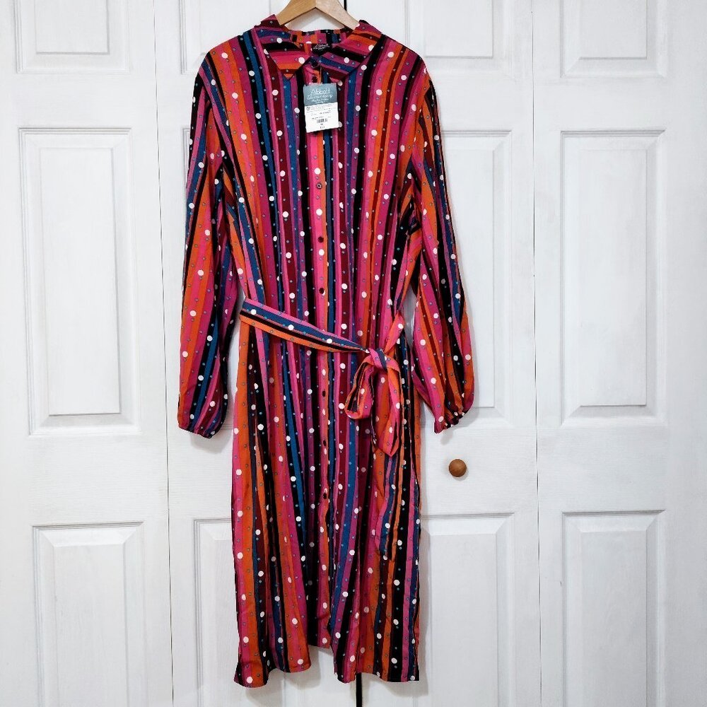 NEW Abbott Elementary Long Sleeve Button Up Belted Printed Midi Dress 3X